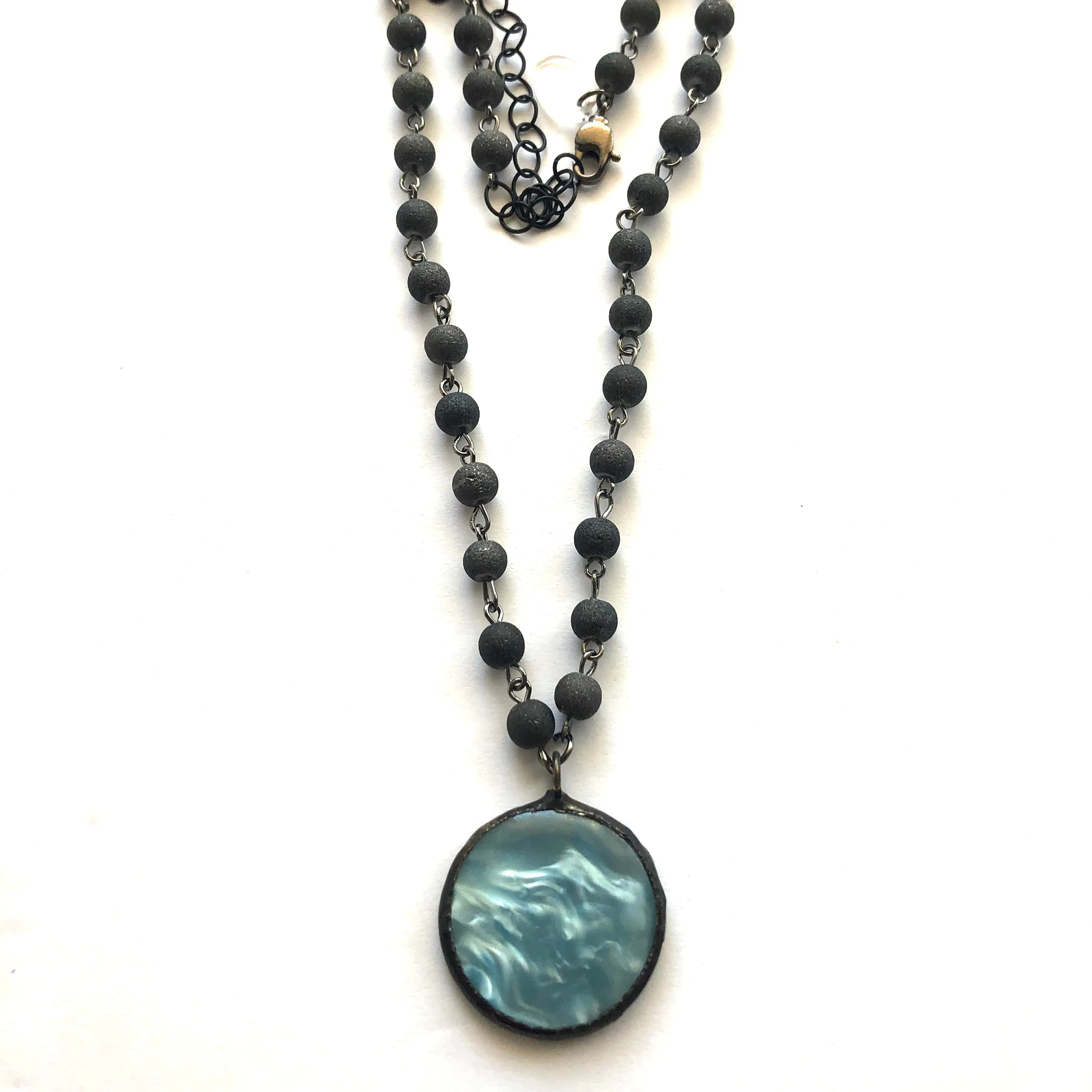 Ice Blue Moonglow & Agate Beaded Layering Necklace - Shortie