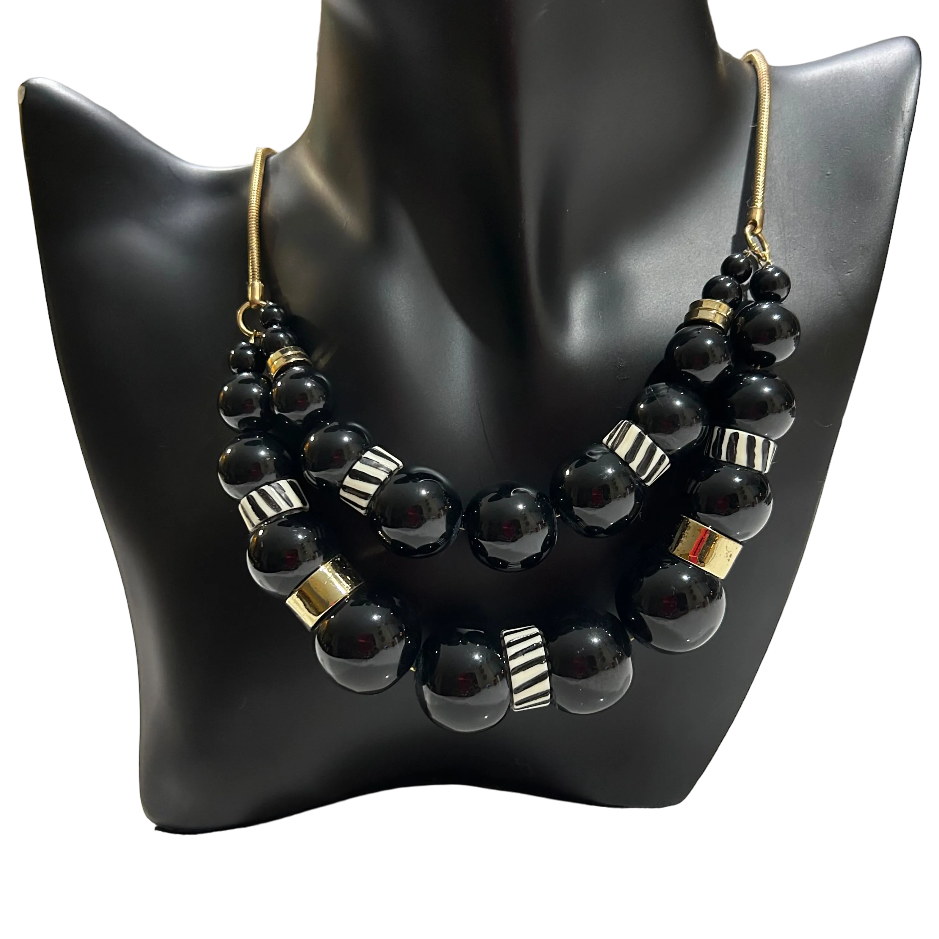 Kenneth Cole Black and Gold Beaded Bib Necklace