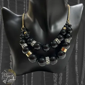 Kenneth Cole Black and Gold Beaded Bib Necklace