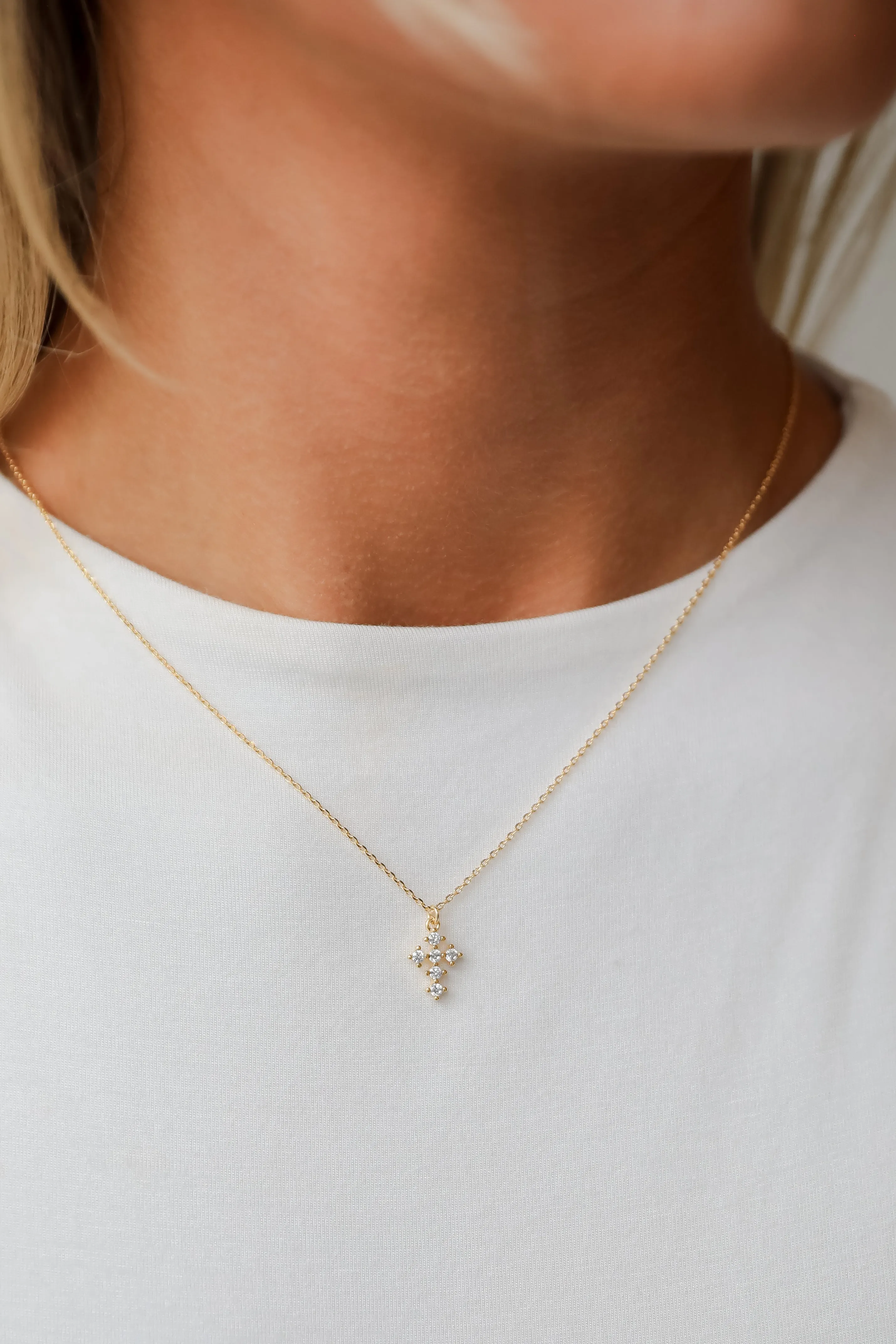 Kiley Gold Rhinestone Cross Charm Necklace