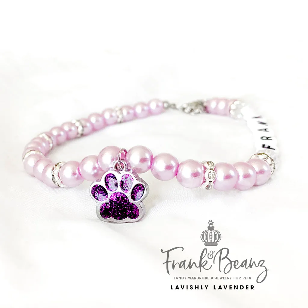 Lavender Paw Charm Pearl Dog Necklace Luxury Pet Jewelry