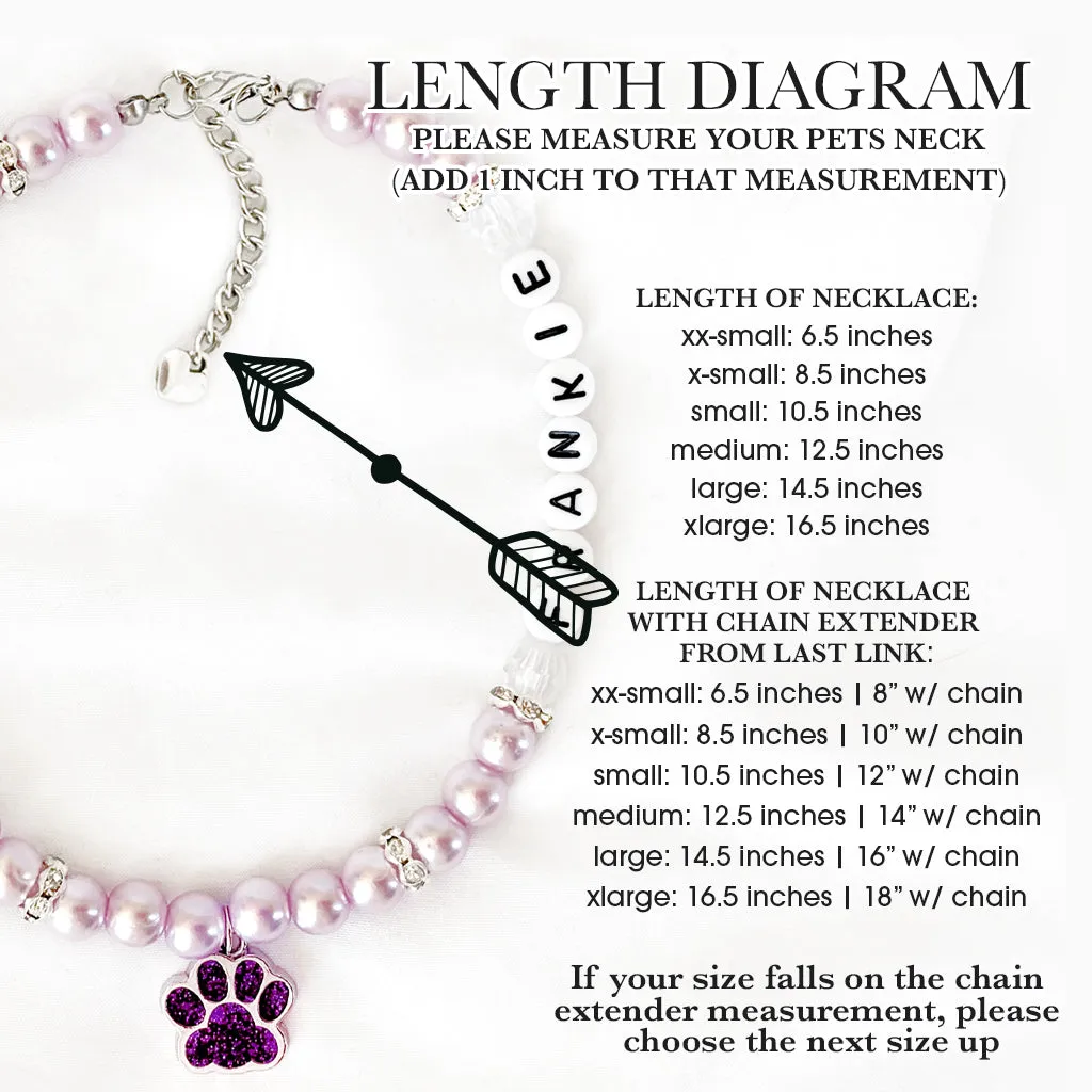 Lavender Paw Charm Pearl Dog Necklace Luxury Pet Jewelry