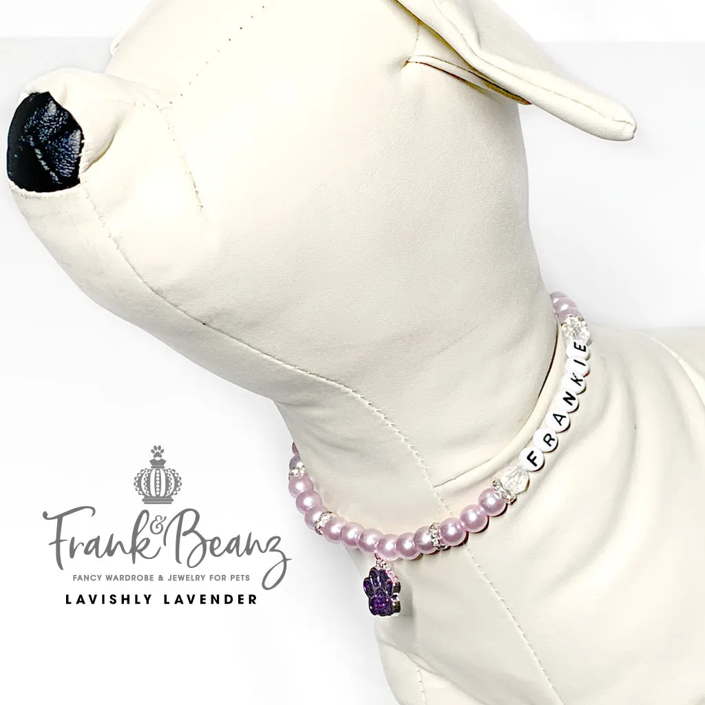 Lavender Paw Charm Pearl Dog Necklace Luxury Pet Jewelry