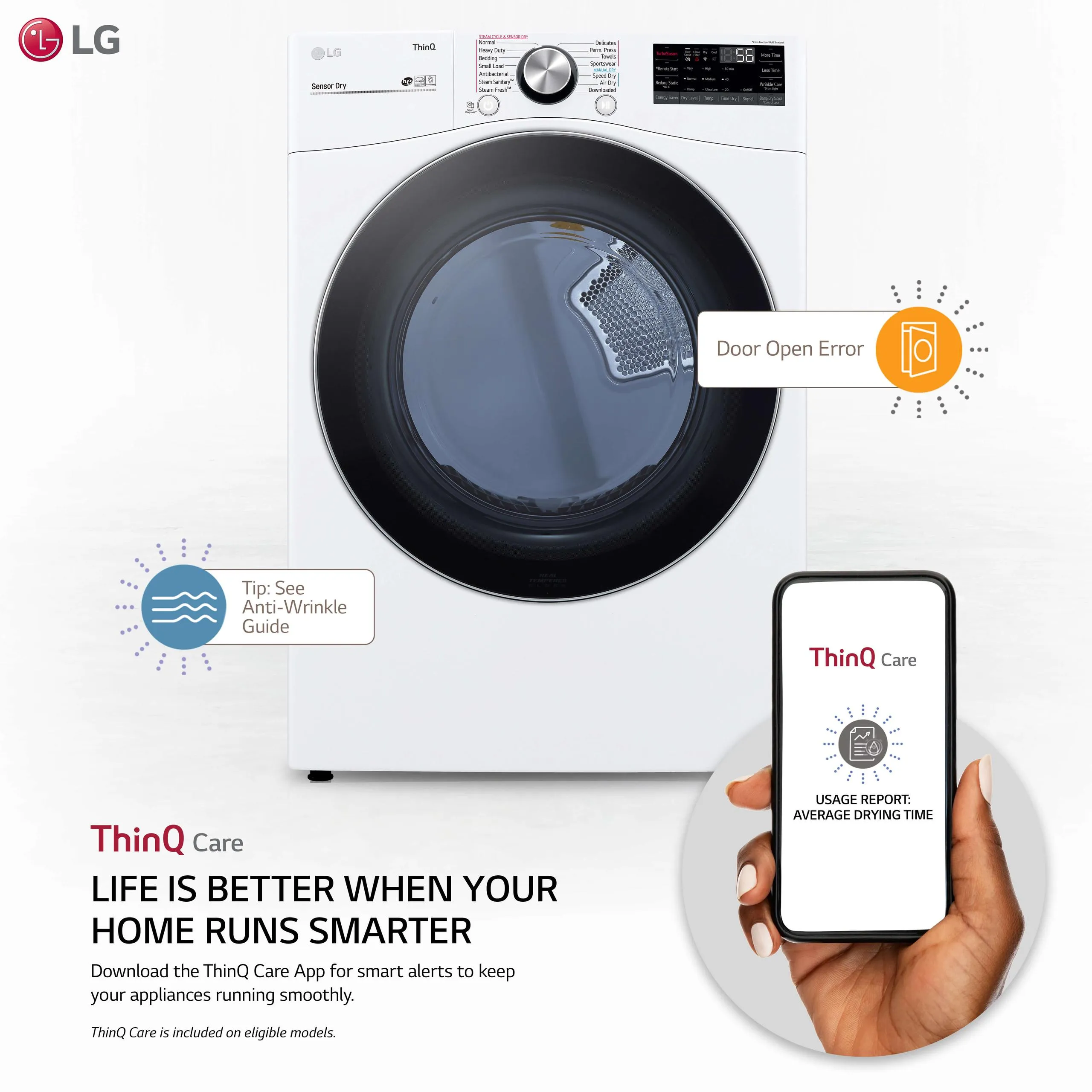 Lg DLEX4200W 7.4 cu. ft. Ultra Large Capacity Smart wi-fi Enabled Front Load Electric Dryer with TurboSteam™ and Built-In Intelligence