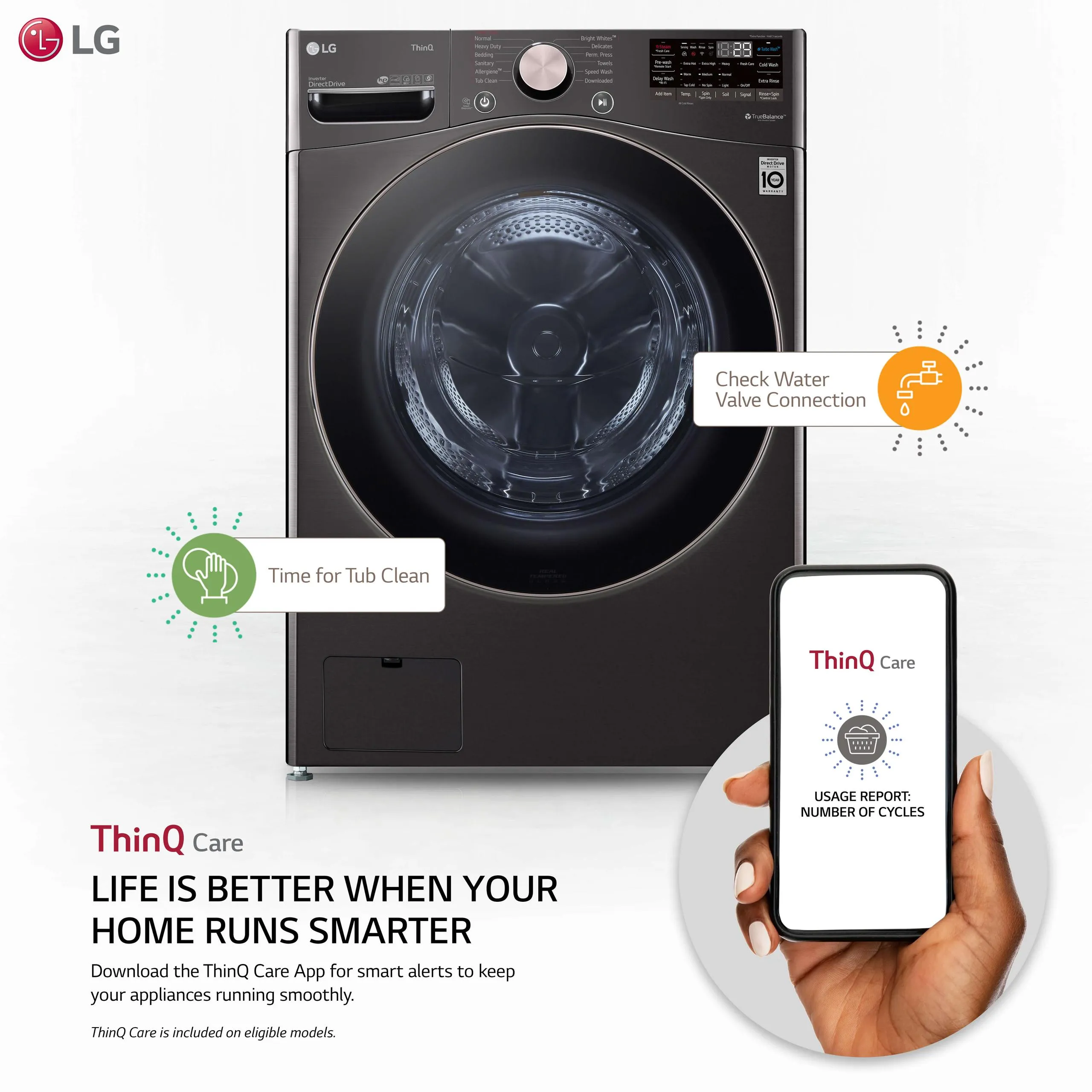 Lg WM4000HBA 4.5 cu. ft. Ultra Large Capacity Smart wi-fi Enabled Front Load Washer with TurboWash™ 360(degree) and Built-In Intelligence