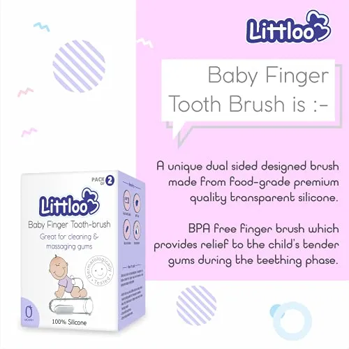 LITTLOO Silicone Baby Finger Toothbrush, Great for Massaging & Cleaning Gums, BPA-Free, Travel-Friendly Oral Care, Use Soft Brush For Kids & New Born Baby, Kids Finger Toothbrushes Pack of 2 (Clear)