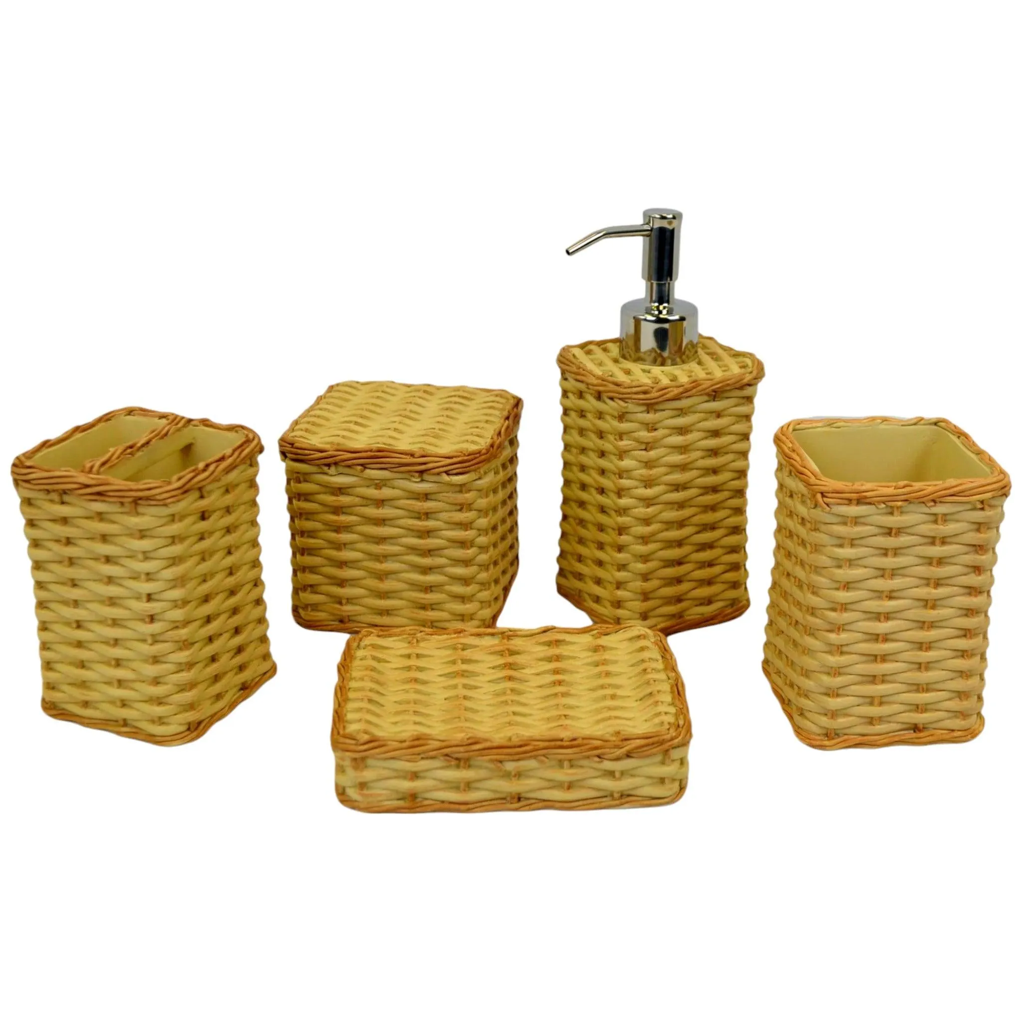 Luxury Bathroom Set in Beige Color Weave Pattern