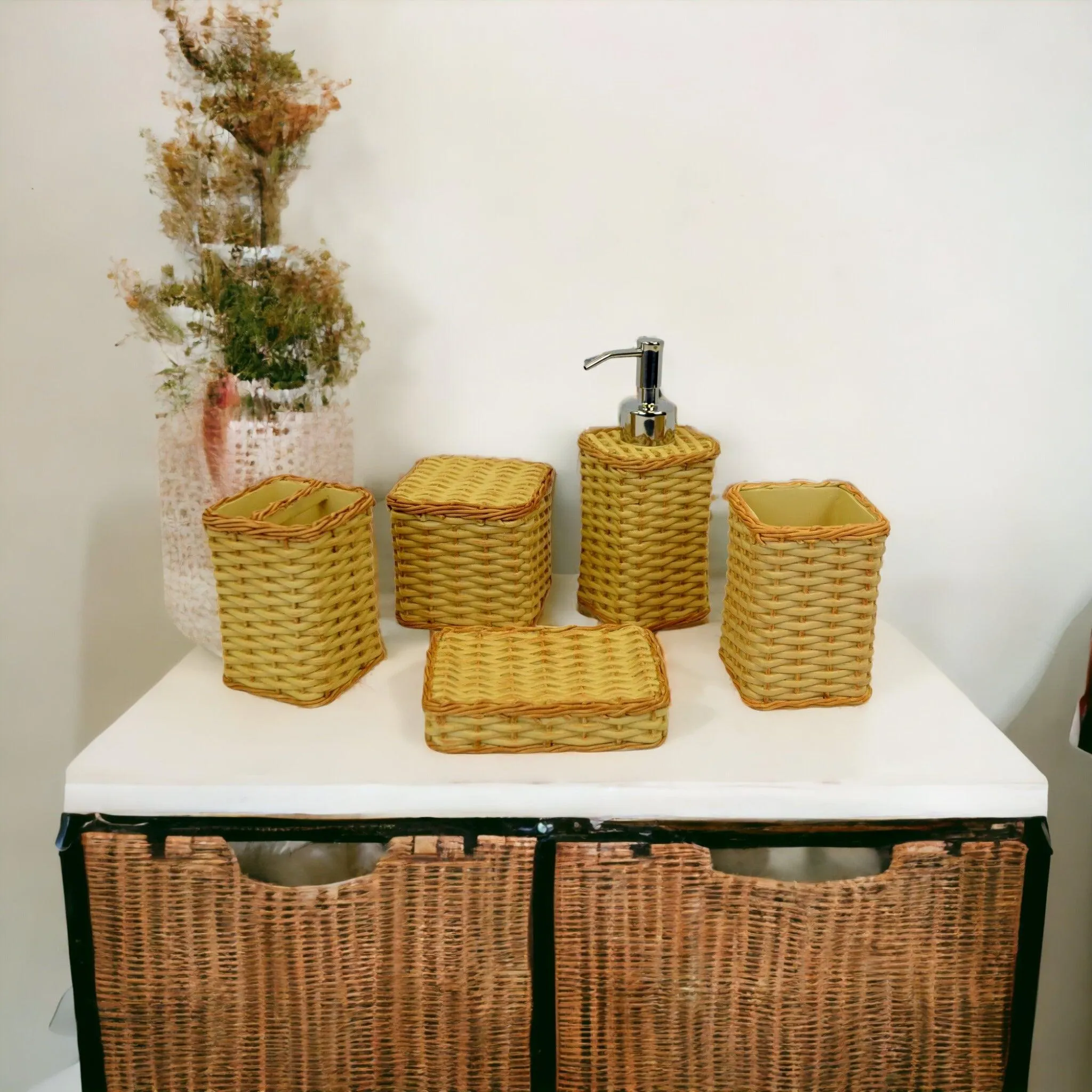 Luxury Bathroom Set in Beige Color Weave Pattern