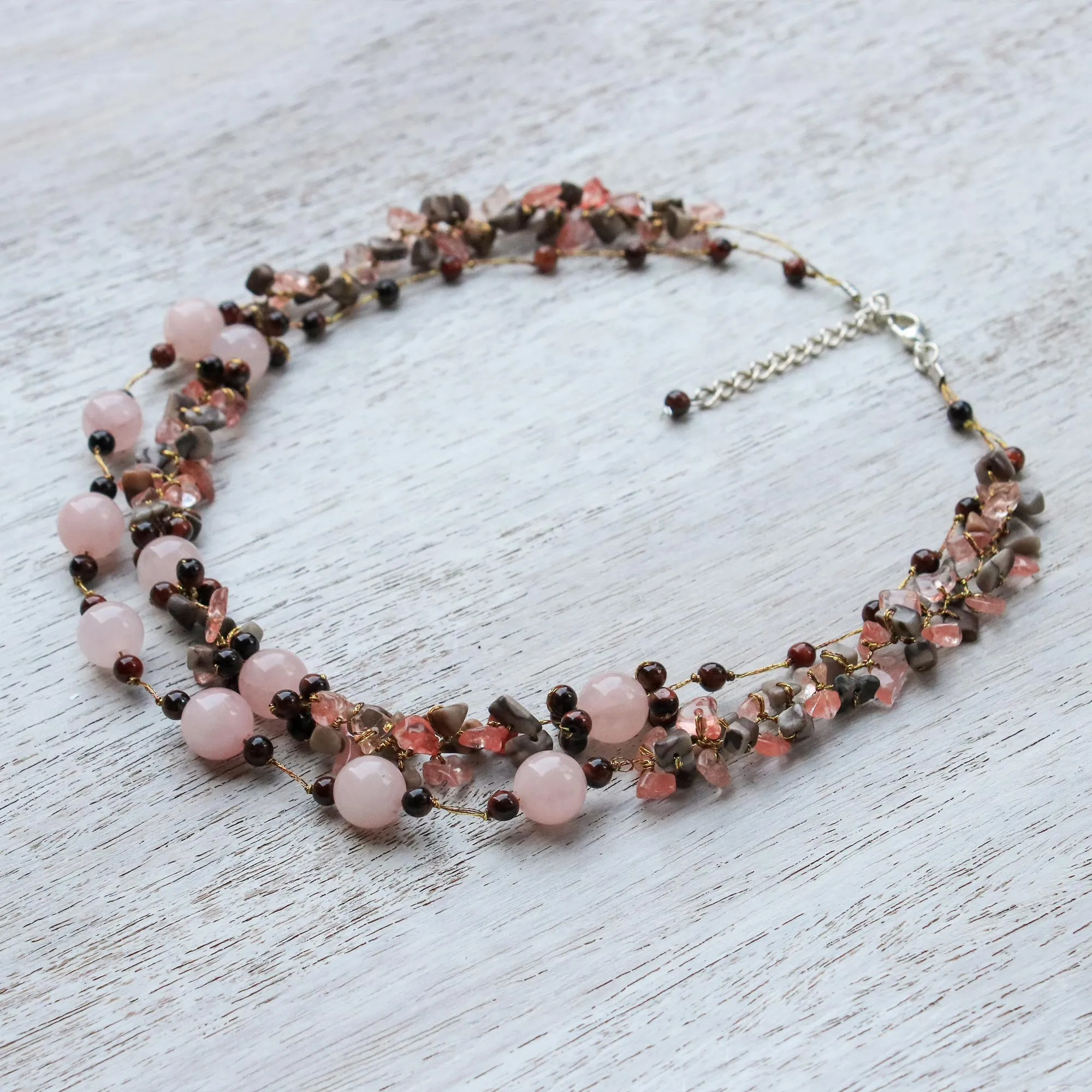 Magical Inspiration in Pink Multi-Gemstone Rose Quartz Beaded Necklace from Thailand