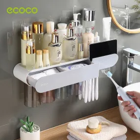 Magnetic Adsorption Toothbrush Holder with Automatic Toothpaste Dispenser and Storage Rack