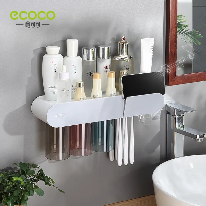 Magnetic Adsorption Toothbrush Holder with Automatic Toothpaste Dispenser and Storage Rack