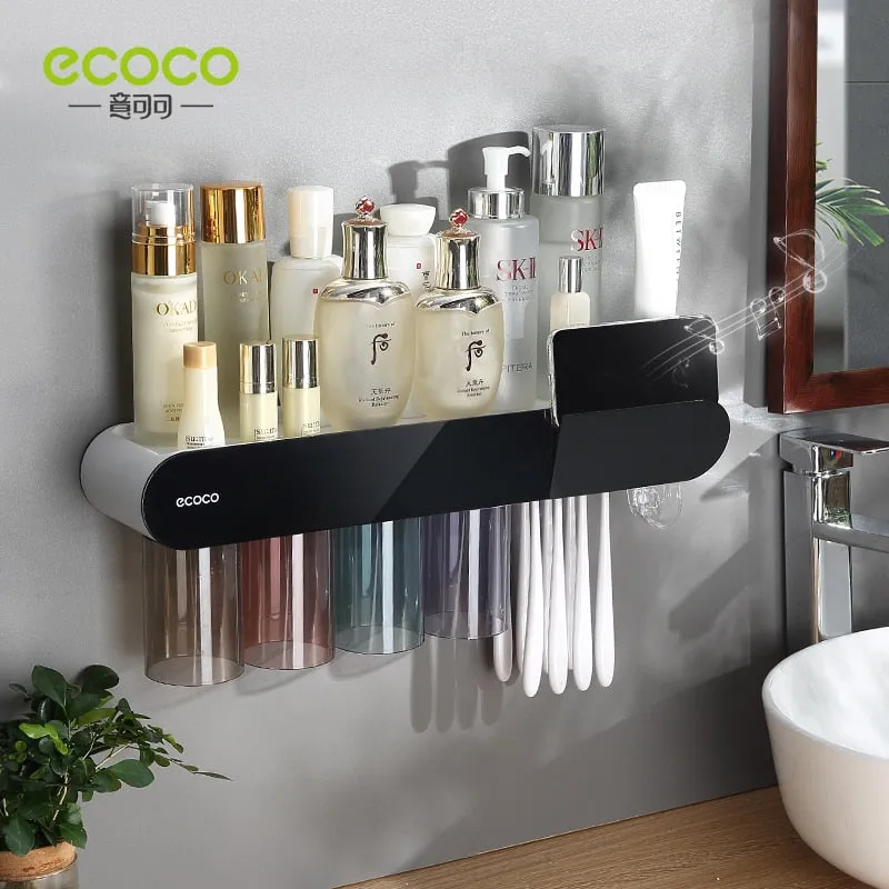 Magnetic Adsorption Toothbrush Holder with Automatic Toothpaste Dispenser and Storage Rack