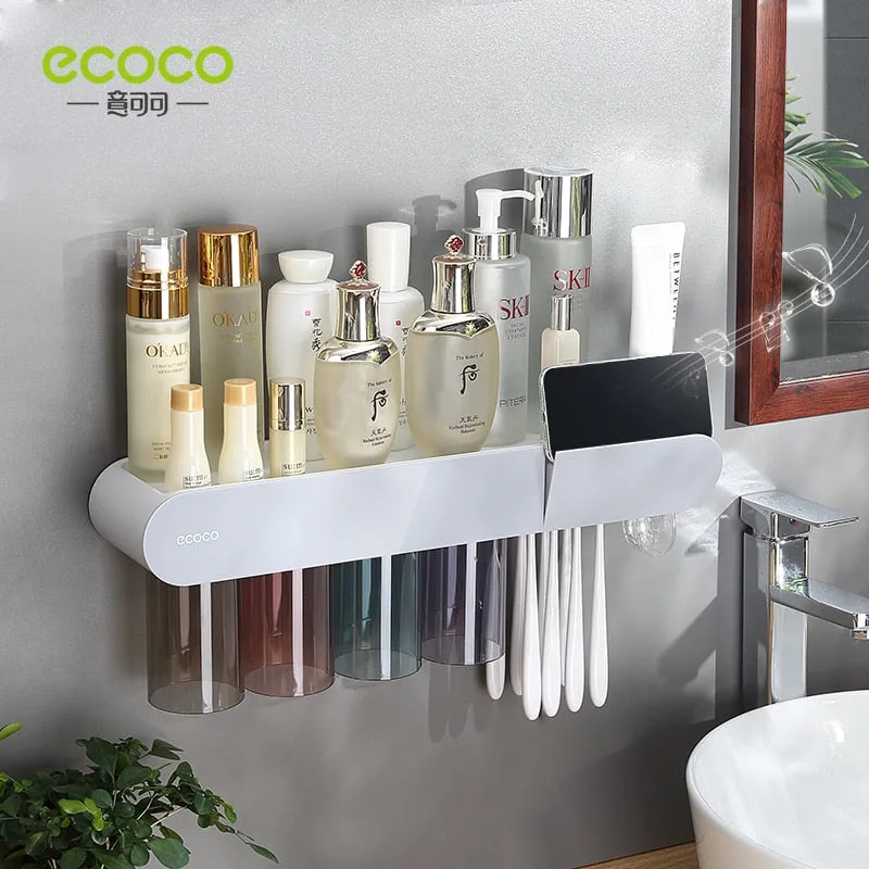 Magnetic Adsorption Toothbrush Holder with Automatic Toothpaste Dispenser and Storage Rack