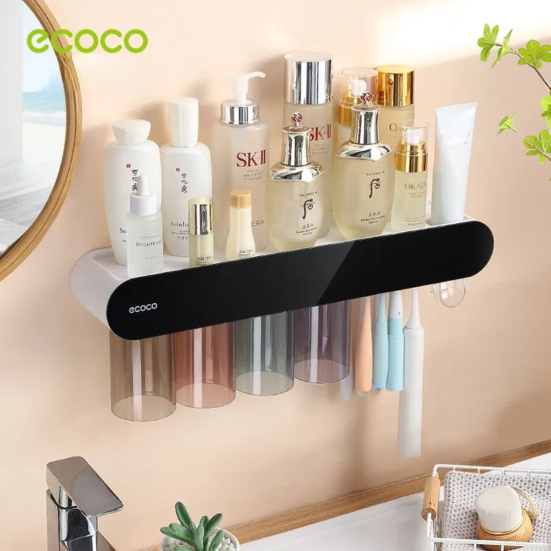 Magnetic Adsorption Toothbrush Holder with Automatic Toothpaste Dispenser and Storage Rack