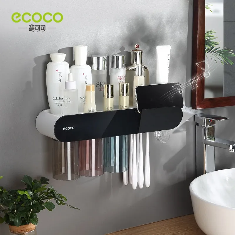 Magnetic Adsorption Toothbrush Holder with Automatic Toothpaste Dispenser and Storage Rack