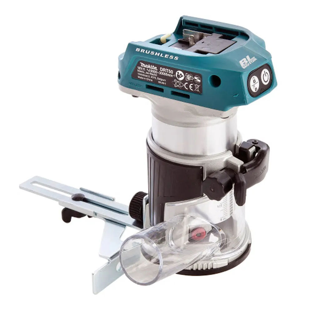 Makita DRT50Z 18V Brushless Router Trimmer With Plunge Router Base & Dust Nozzle Set