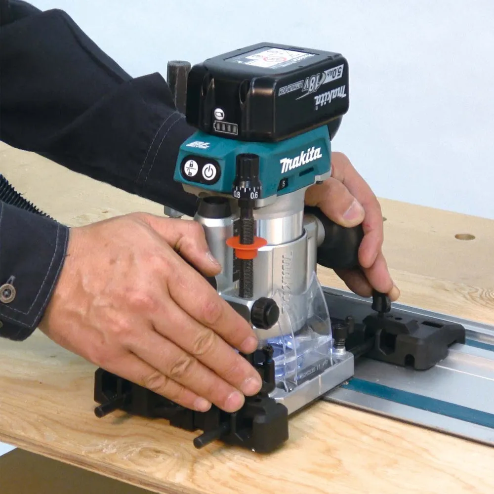 Makita DRT50Z 18V Brushless Router Trimmer With Plunge Router Base & Dust Nozzle Set