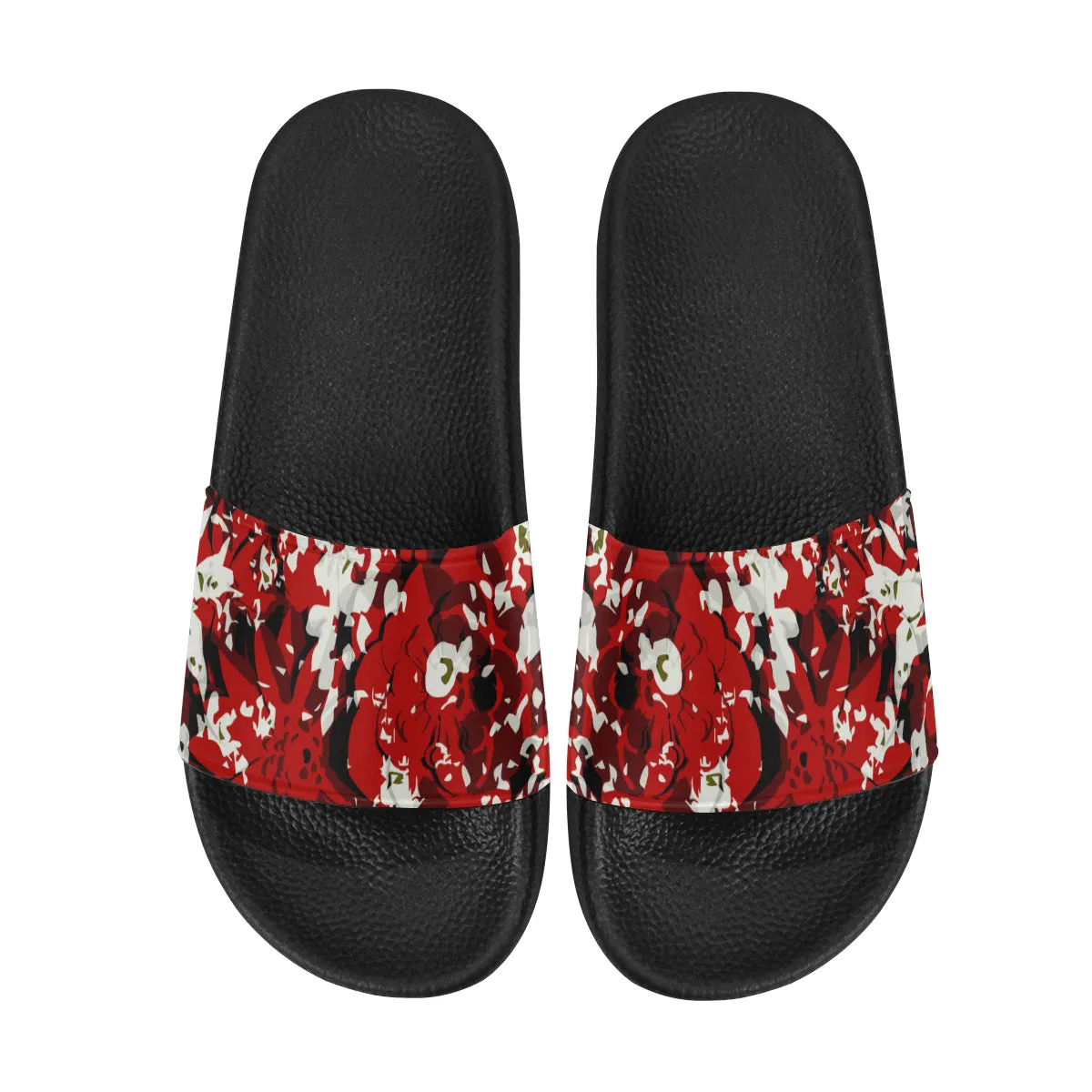 Men Big Size Cherry Red Floral Print Sliders Sandal