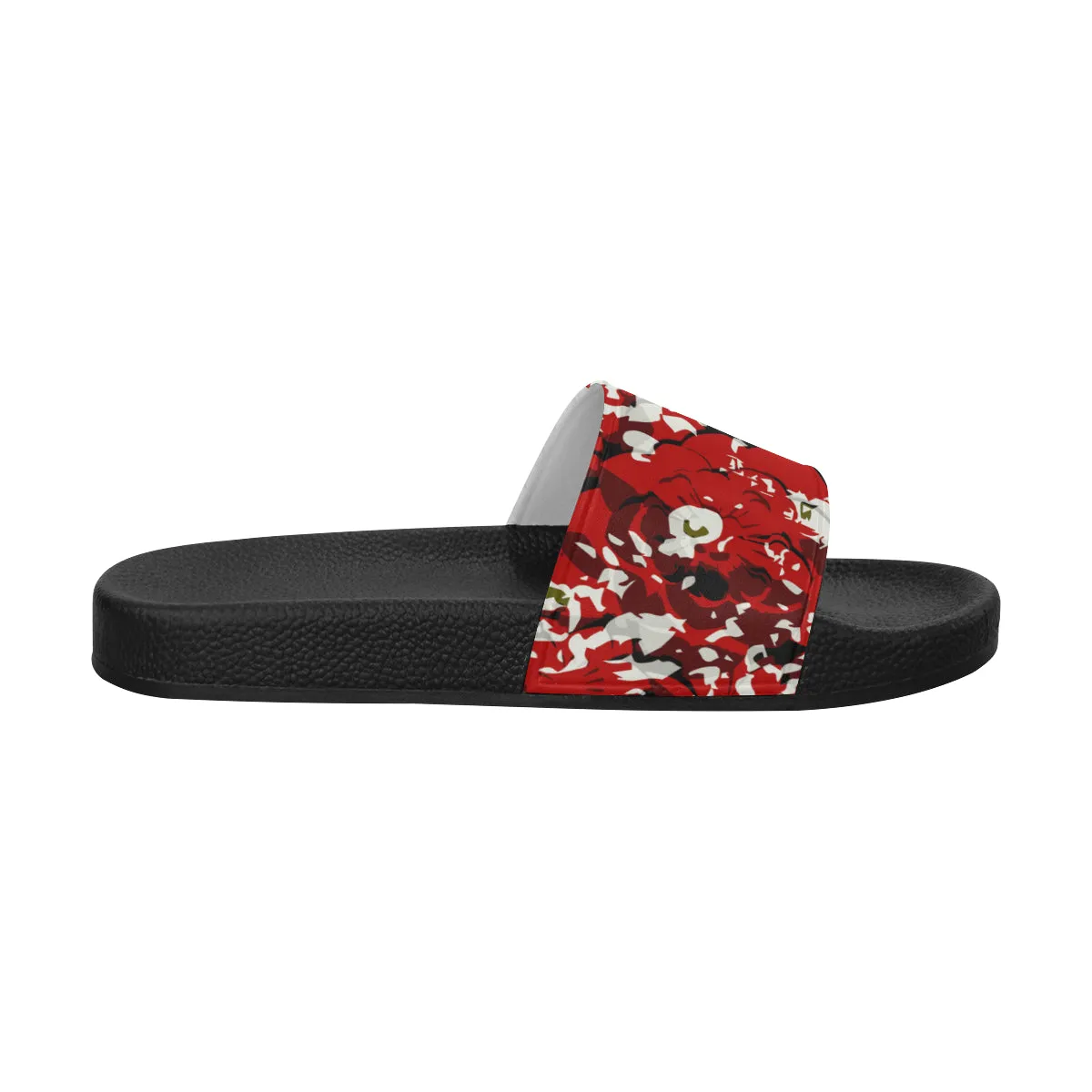 Men Big Size Cherry Red Floral Print Sliders Sandal