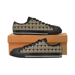 Men's Big Size Brown Checks Print Low Top Canvas Shoes