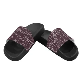 Men's Big Size Maroon Face Doodle Print Sliders Sandal