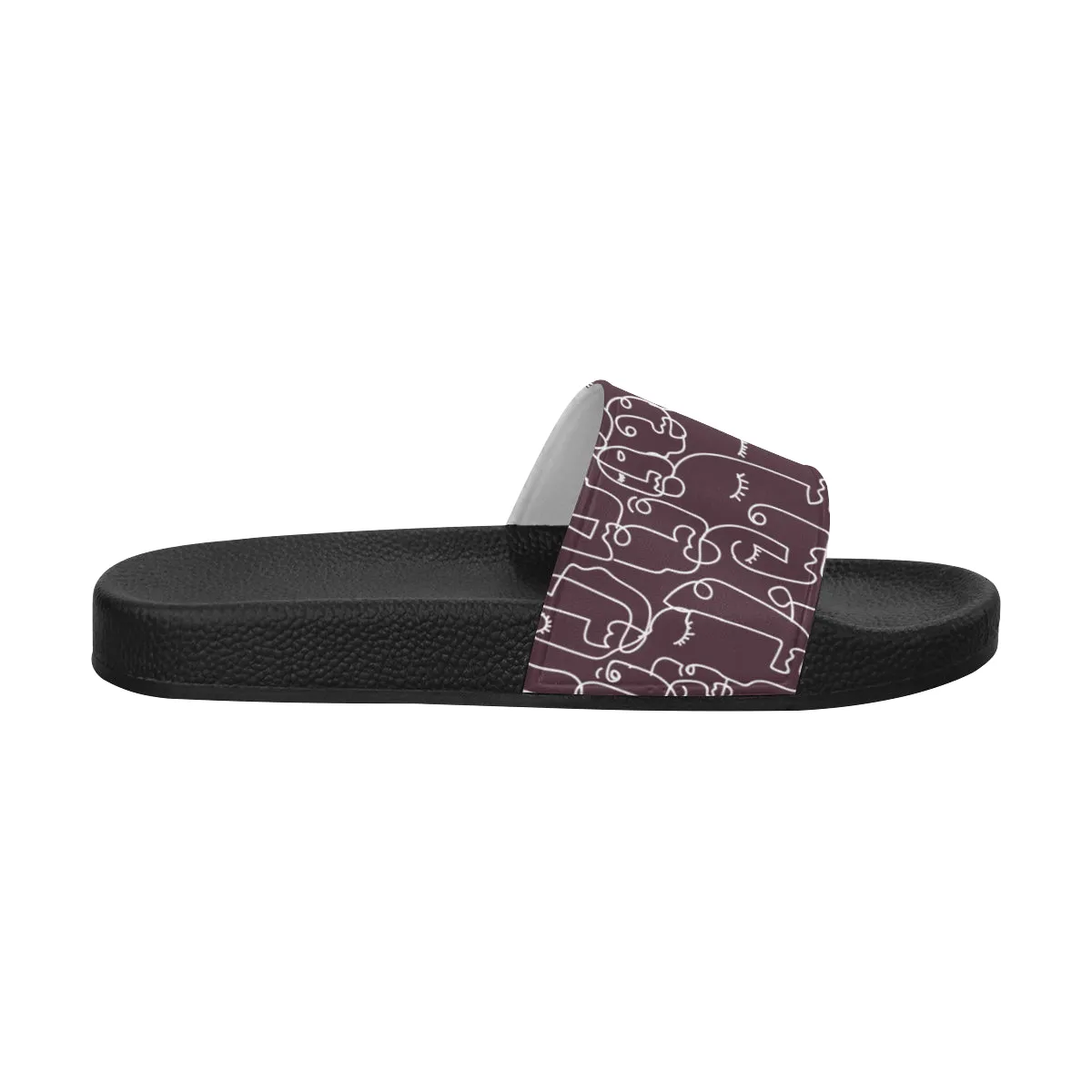 Men's Big Size Maroon Face Doodle Print Sliders Sandal