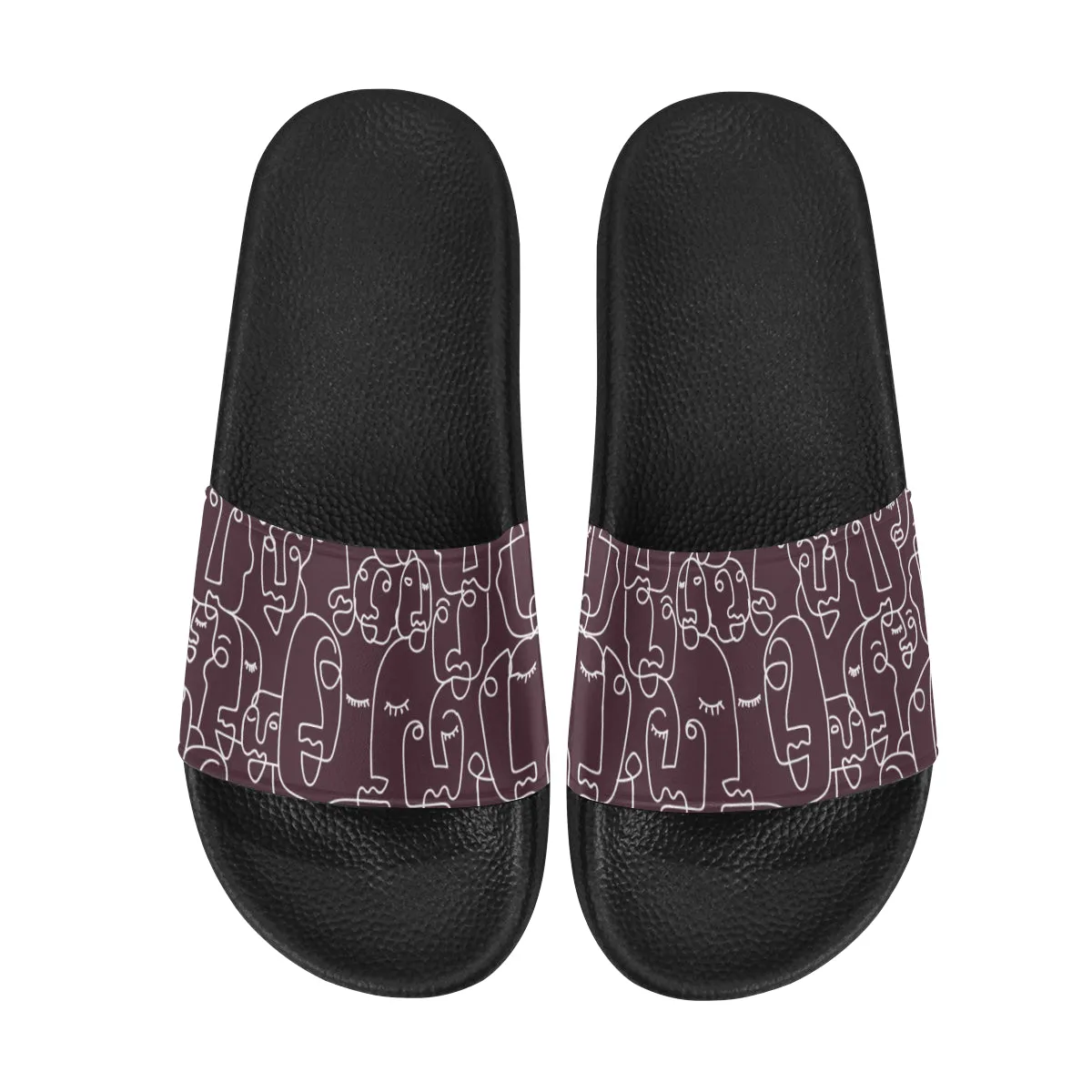 Men's Big Size Maroon Face Doodle Print Sliders Sandal