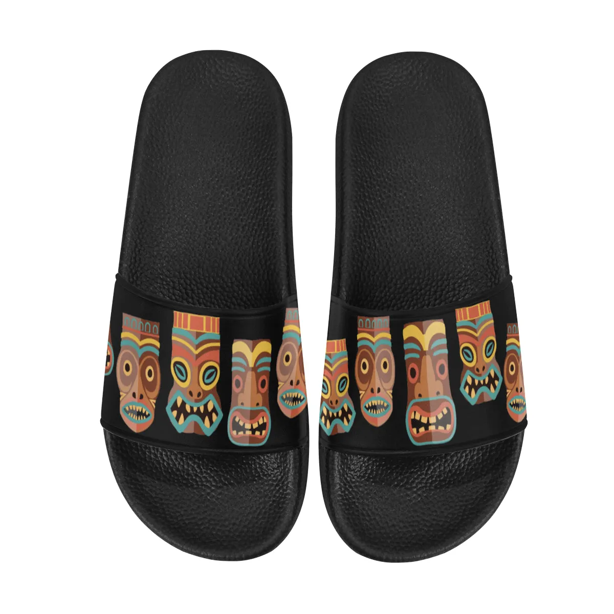 Men's Big Size Tribal Face Mask Print Sliders Sandal