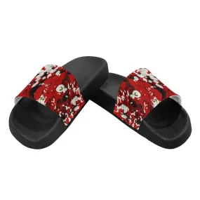 Men's Cherry Red Floral Print Canvas Sliders Sandal