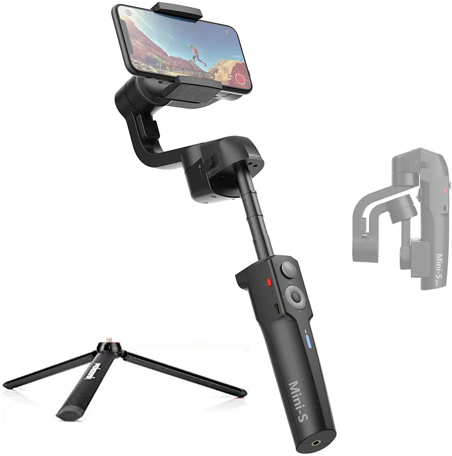 Moza Mini-S Extendable, Foldable 3 Axis Smartphone Gimbal, One-Button Zoom, Focus Control, Quick Playback, Hyper-Lapse, Slow Motion