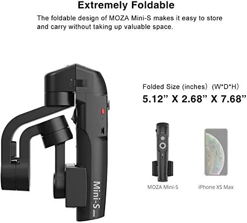 Moza Mini-S Extendable, Foldable 3 Axis Smartphone Gimbal, One-Button Zoom, Focus Control, Quick Playback, Hyper-Lapse, Slow Motion