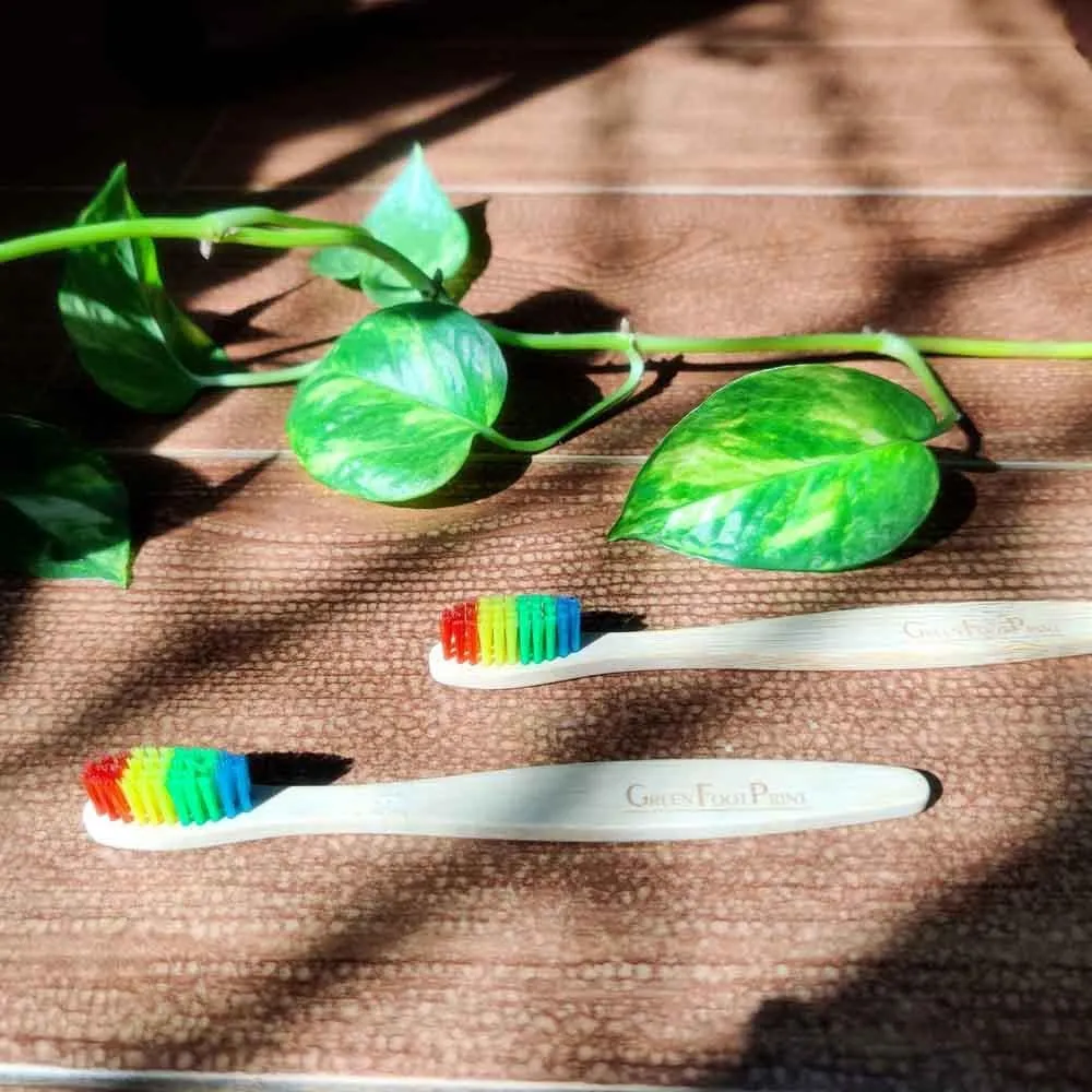 Natural Bamboo Toothbrush for Kids - Rainbow Bristles