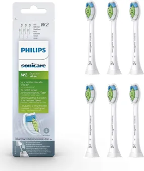 Philips Sonicare Original W2 Optimal White Standard Sonic Toothbrush Heads - 6 Pack in Black (Model HX6066/10)