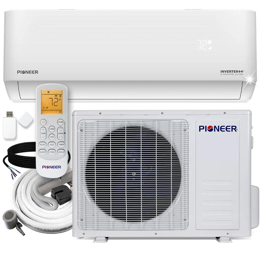 Pioneer® Diamante Ultra 12,000 BTU 22 SEER Wi-Fi Ductless Mini-Split Inverter   Air Conditioner Heat Pump Full Set with 16 Ft. Kit - 110/120V