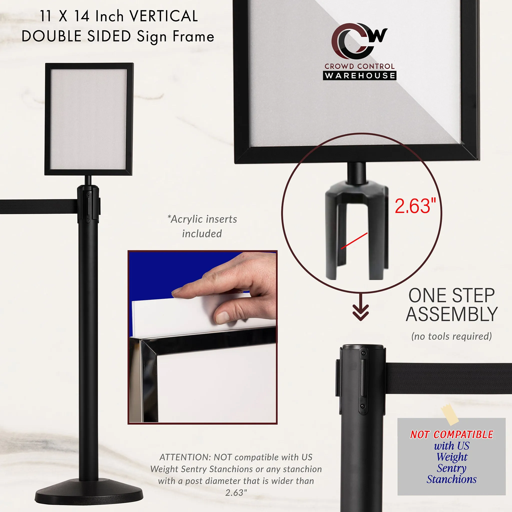 Post Top Sign Frame for Retractable Belt Barriers