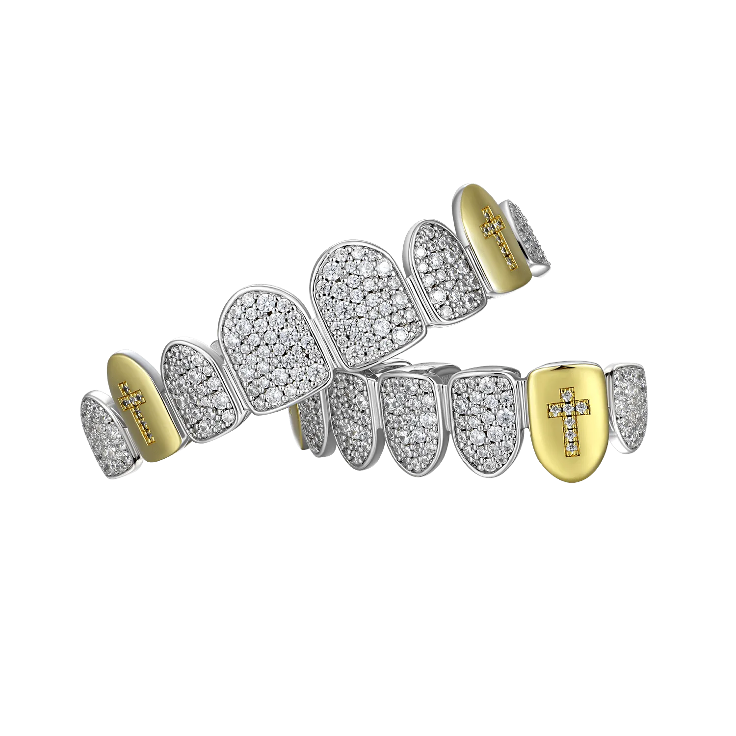 Pre-made-Yellow White Irregular Shape Diamond Cross Grillz