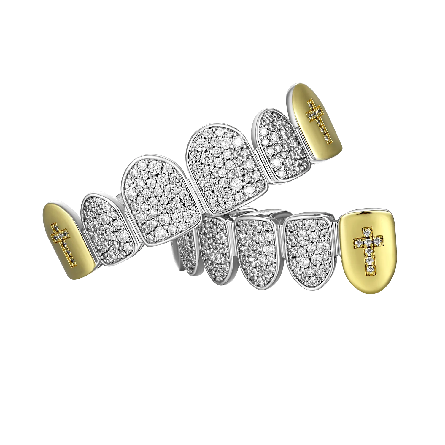 Pre-made-Yellow White Irregular Shape Diamond Cross Grillz