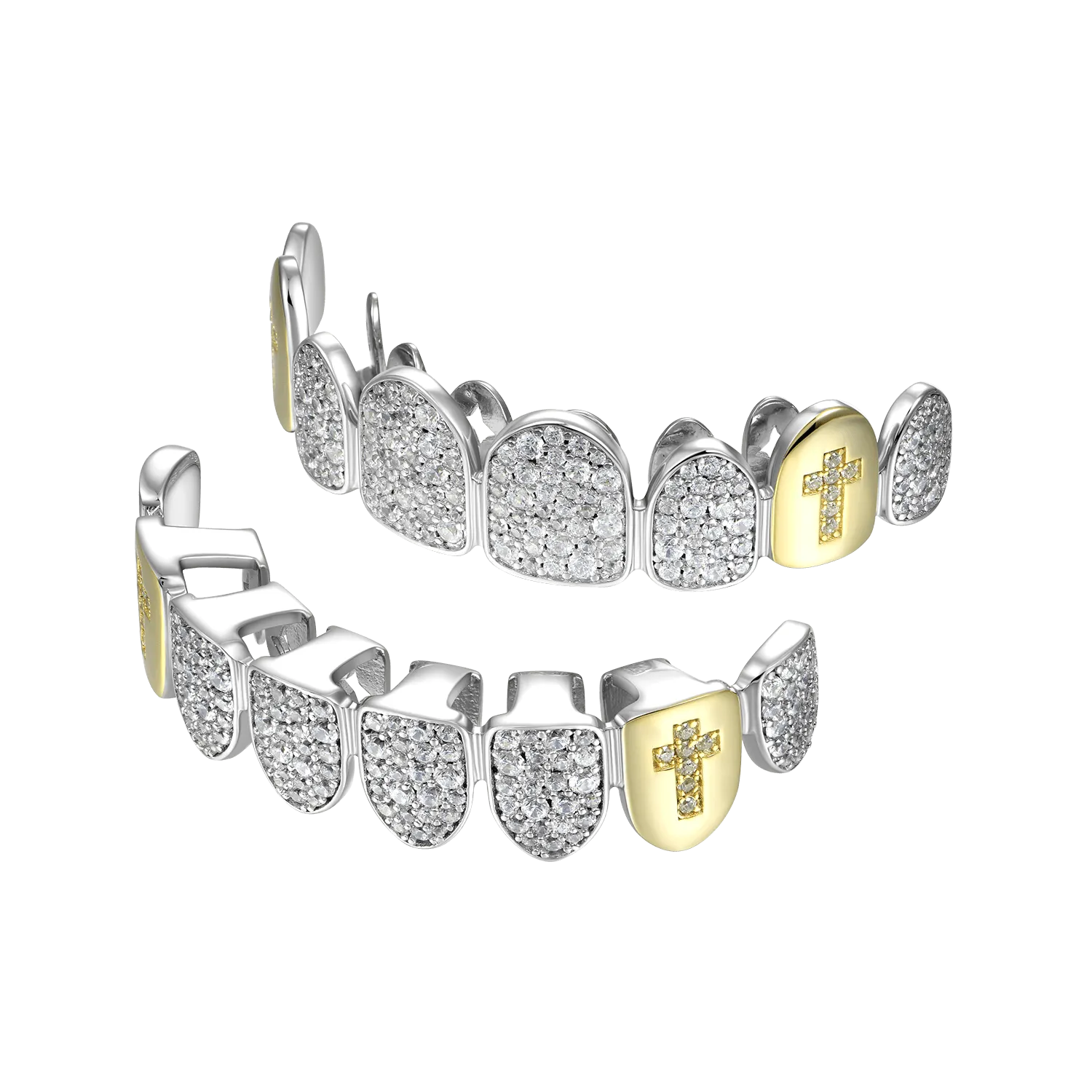 Pre-made-Yellow White Irregular Shape Diamond Cross Grillz