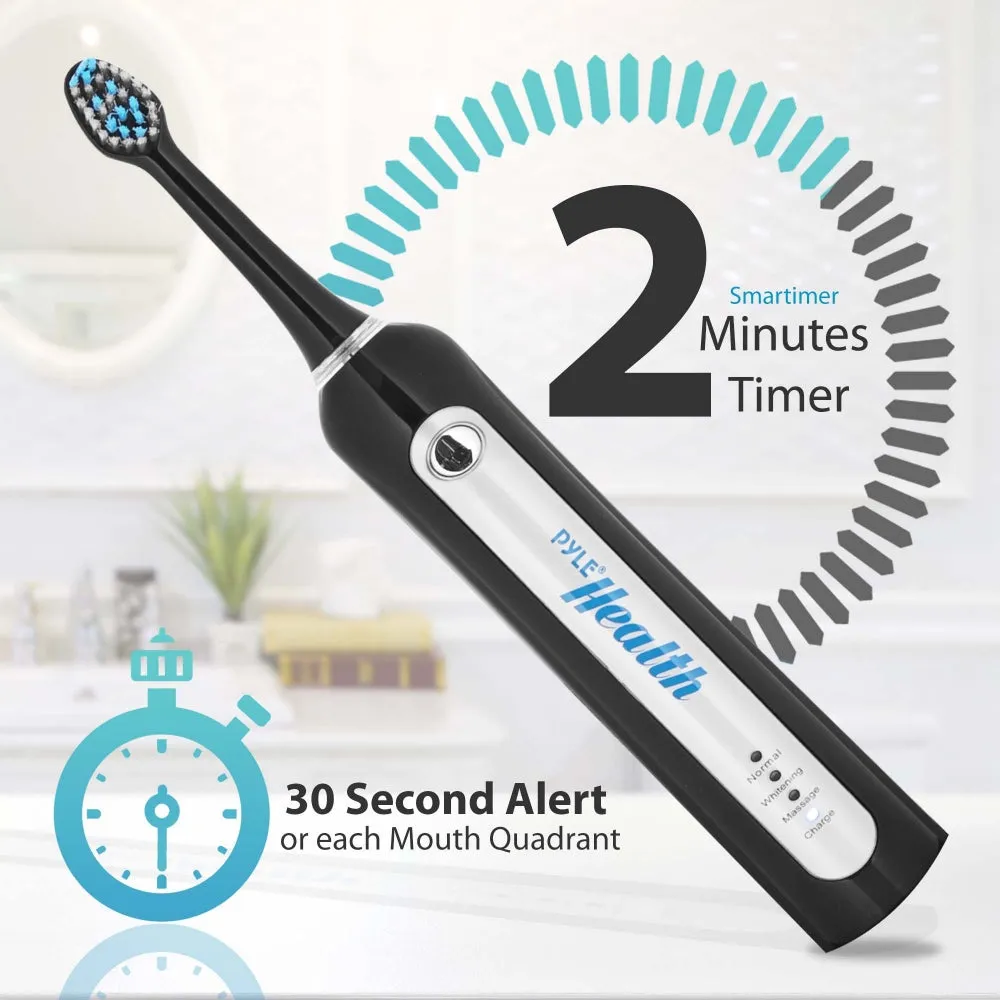 Pyle Health Ultrasonic Wave Rechargeable Electric Toothbrush With Automatic Charging Dock Base, Ultra Quiet Operation (Black)