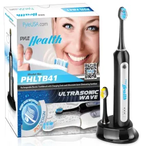 Pyle Health Ultrasonic Wave Rechargeable Electric Toothbrush With Automatic Charging Dock Base, Ultra Quiet Operation (Black)