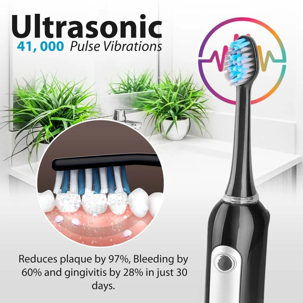 Pyle Health Ultrasonic Wave Rechargeable Electric Toothbrush With Automatic Charging Dock Base, Ultra Quiet Operation (Black)