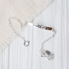 "I Love You" Silver ID Bar Bracelet