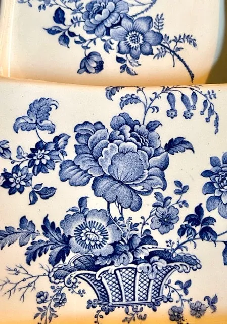 RARE Charlotte Blue English Transferware Wall Mount Pen & Paper Holder Roses