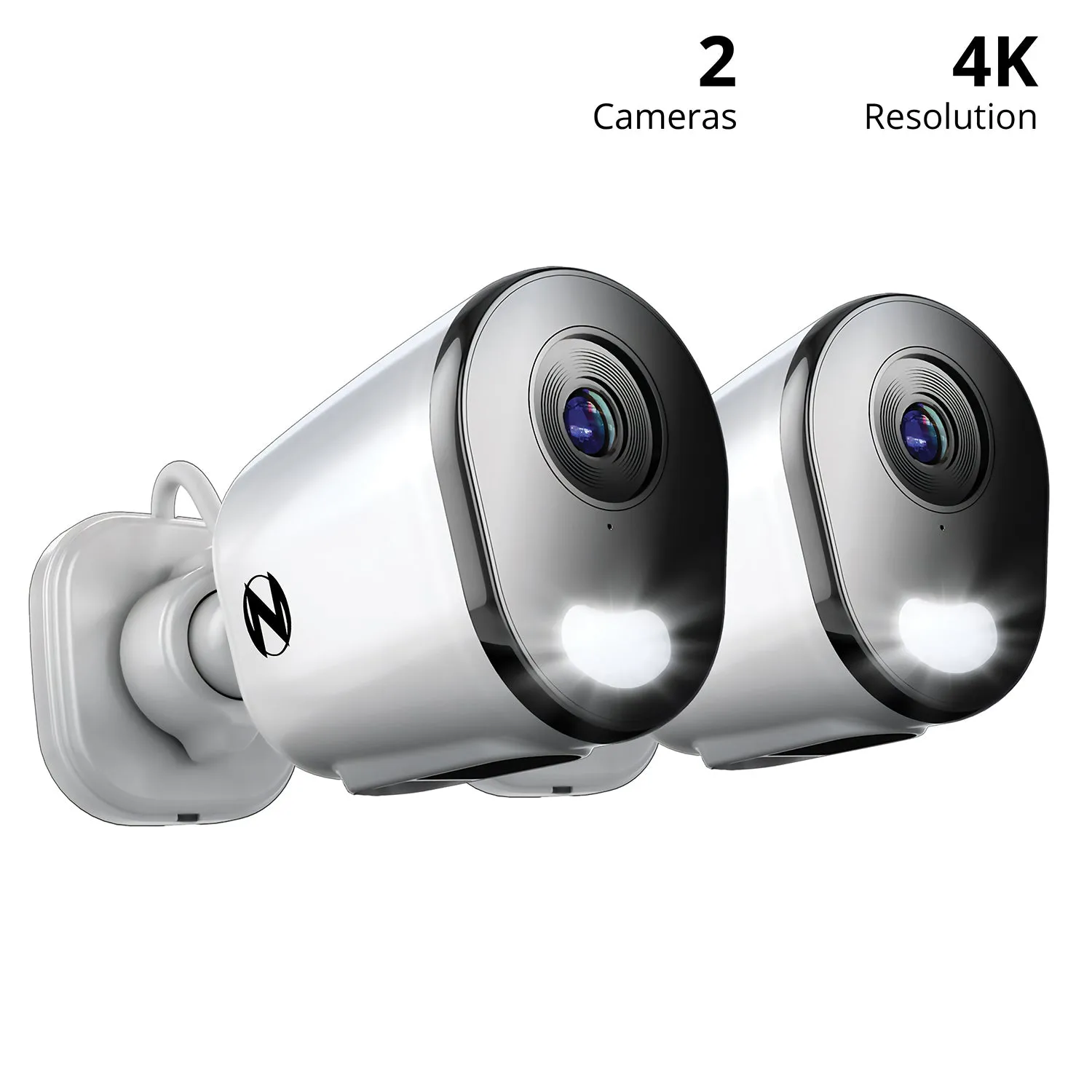 Refurbished Wi-Fi IP Plug In 4K HD Deterrence Cameras with 2-Way Audio and Audio Alerts and Sirens – 2 Pack - White