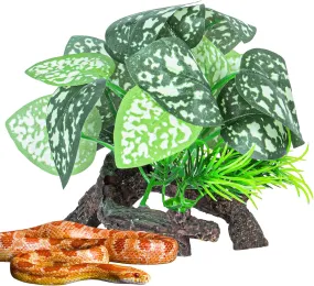 REPTI ZOO Reptile Plants, White Scindapsus Aureus Artificial Terrarium Plants, Resin Base Reptile Hide Fake Plants for Bearded Dragon Gecko Ball Python Snake Turtles Hermit Crab