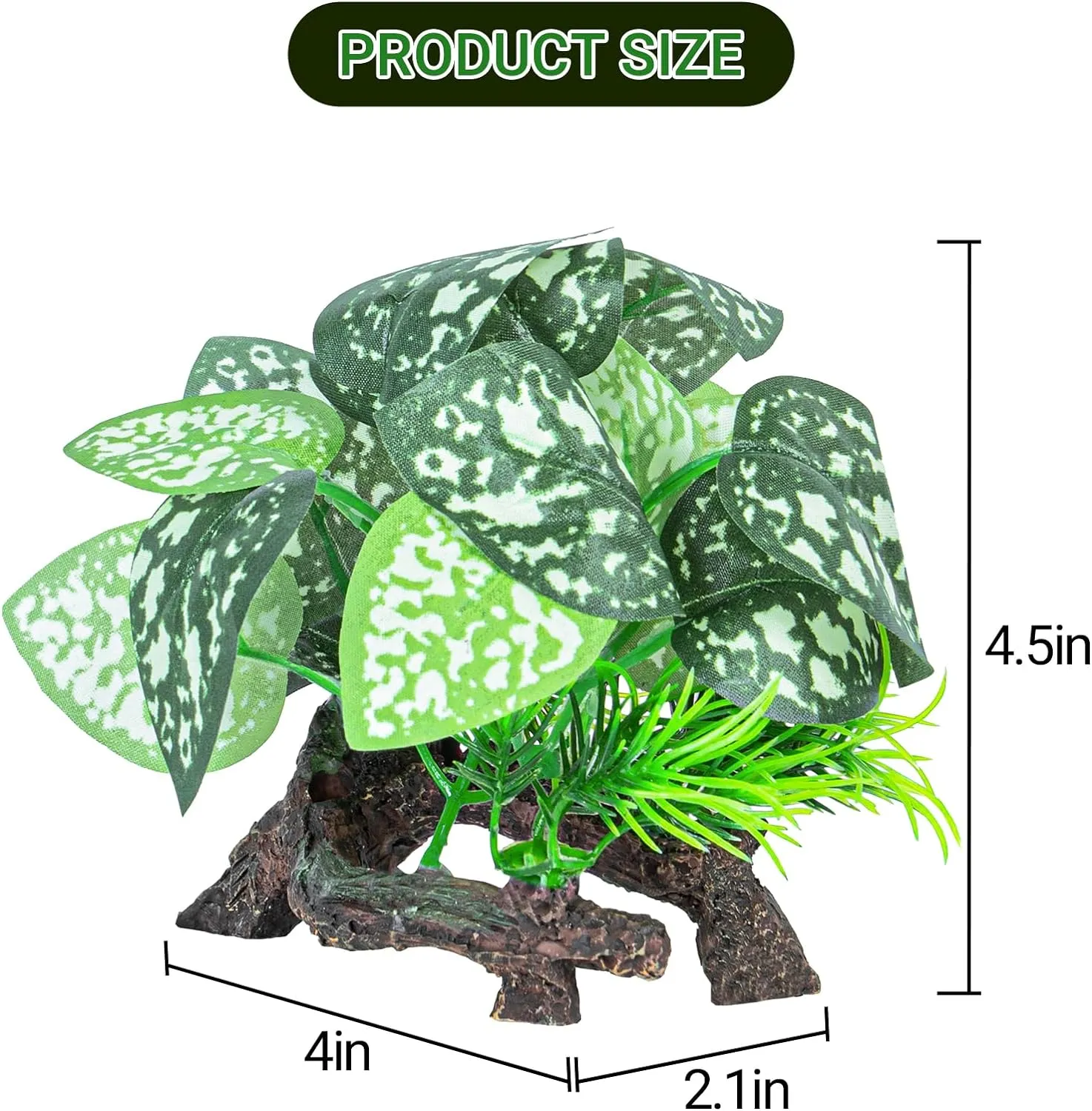 REPTI ZOO Reptile Plants, White Scindapsus Aureus Artificial Terrarium Plants, Resin Base Reptile Hide Fake Plants for Bearded Dragon Gecko Ball Python Snake Turtles Hermit Crab