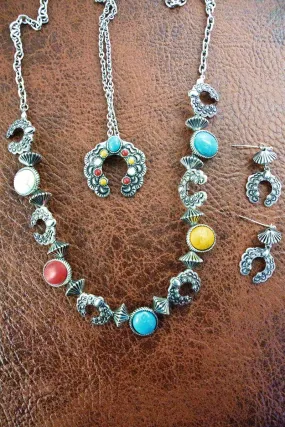 SALE! Multi-Color Eagle Creek Naja Silvertone Necklace and Earring Set