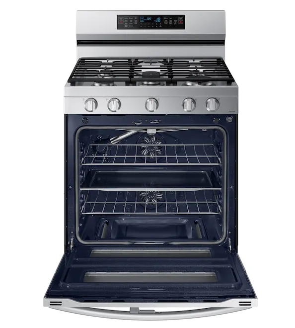 Samsung  30-in 5 Burners 3.4-cu ft / 2.5-cu ft Self-cleaning Air Fry Convection Oven Freestanding Double Oven Gas Range