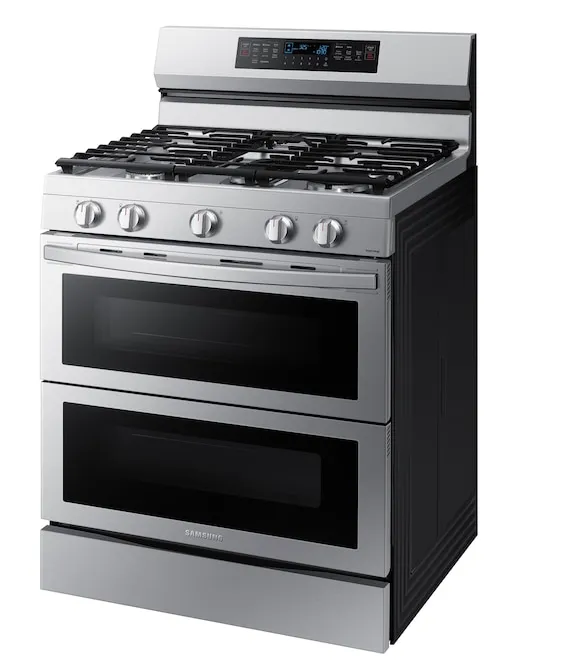 Samsung  30-in 5 Burners 3.4-cu ft / 2.5-cu ft Self-cleaning Air Fry Convection Oven Freestanding Double Oven Gas Range