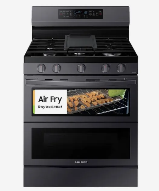 Samsung  30-in 5 Burners 3.4-cu ft / 2.5-cu ft Self-cleaning Air Fry Convection Oven Freestanding Double Oven Gas Range